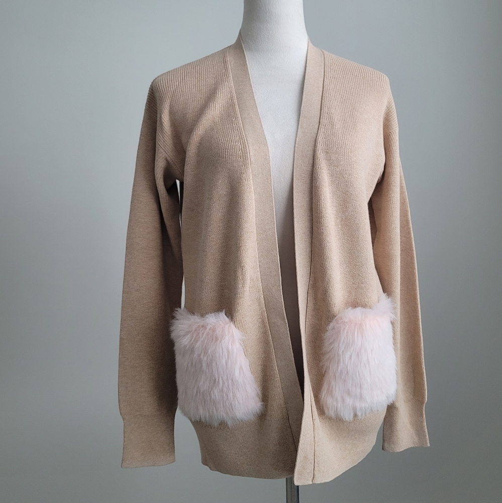 NWT Crewcuts Girls Long Cardigan Sweater with PINK Faux Fur Pockets 16(Girl) - Picture 12 of 13